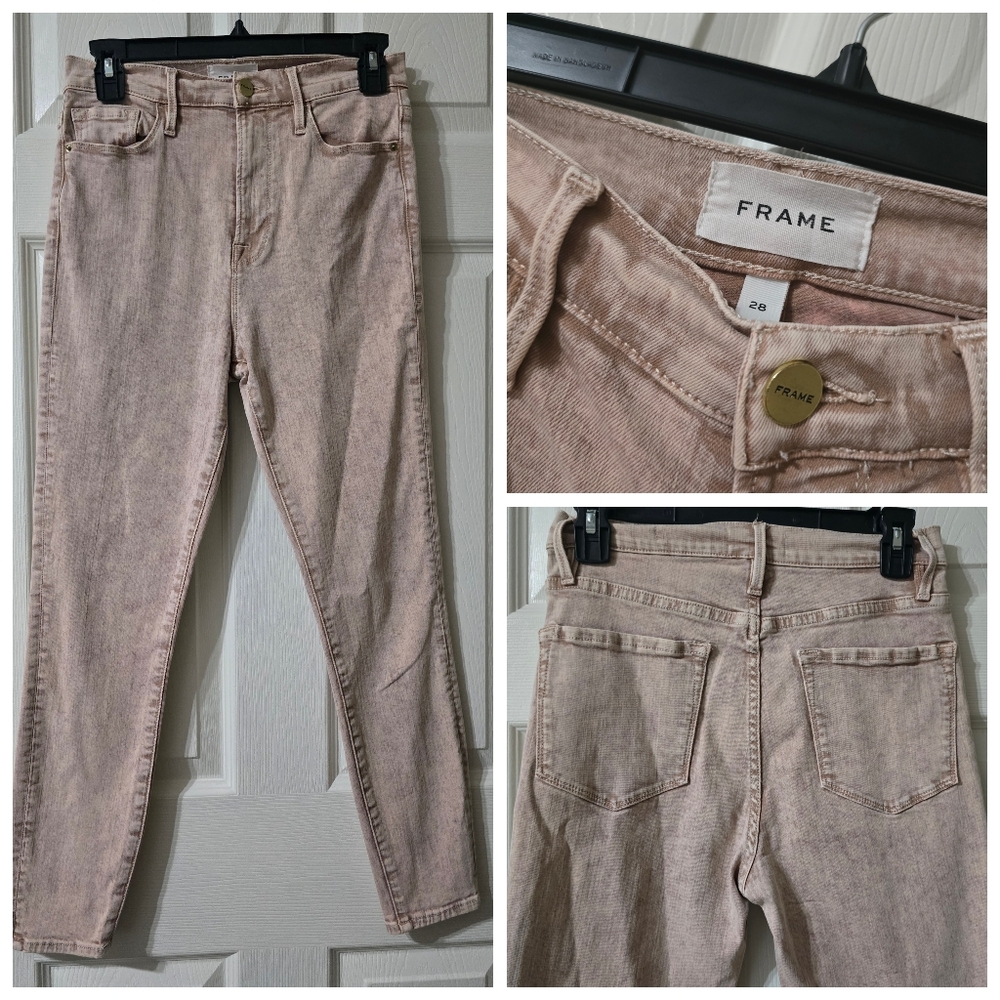 Frame Denim Ali High Rise Cigarette Jeans, Blush Pink Acid Wash, Size 28, EUC!